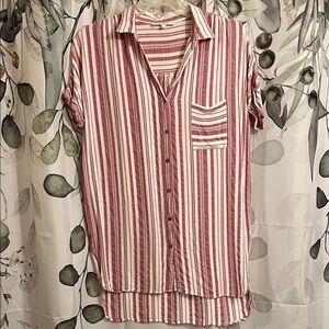 Olivaceous Striped Red and White Button-Down Shirt